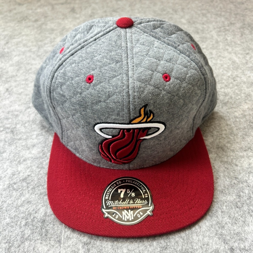 7 3/8 Miami Heat Mitchell & Ness Quilted Road Grey 2 Tone Fitted Cap NWT!